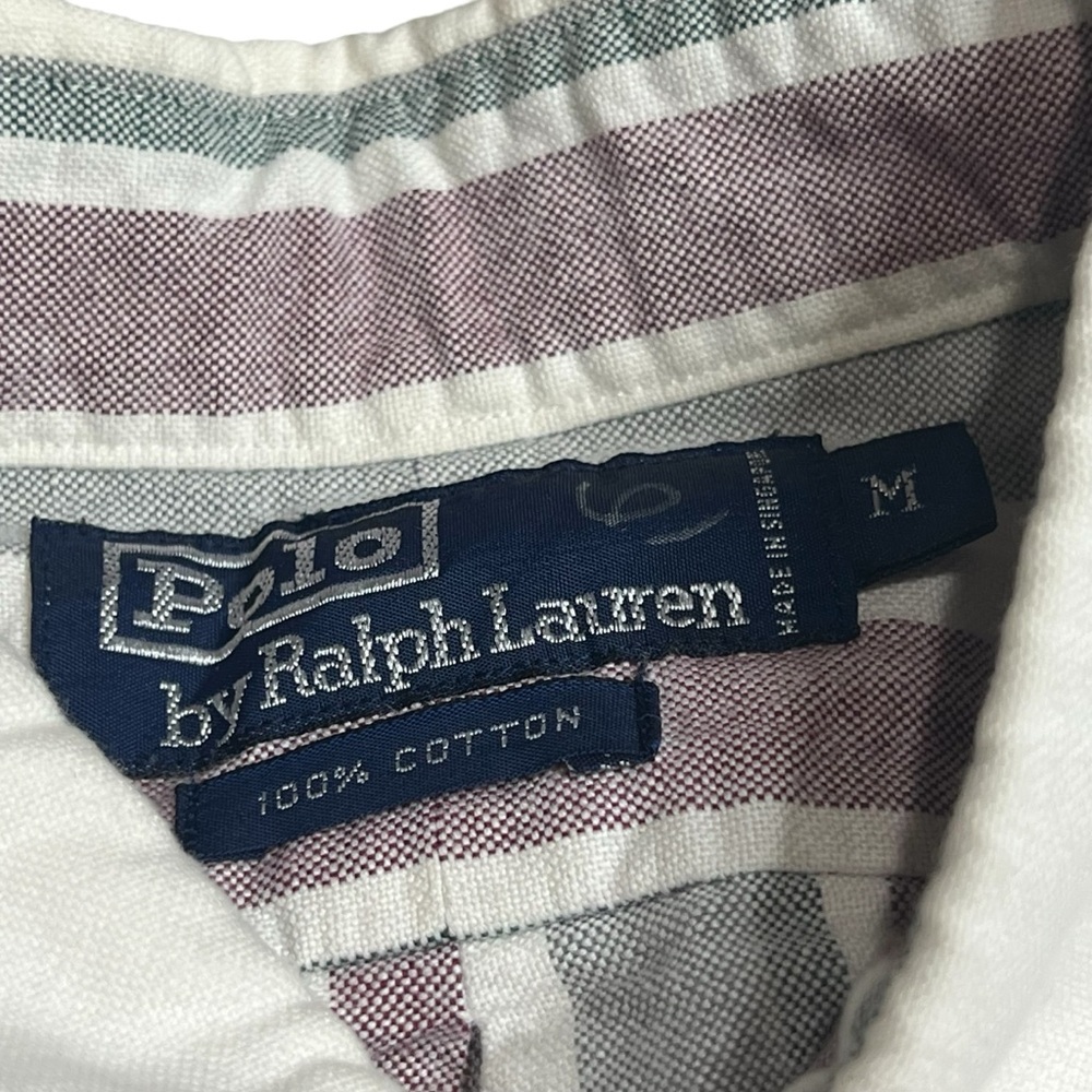 Polo Ralph Lauren Vintage 90’s Striped Oxford Button down with Patch Mens Medium - Picture 7 of 8